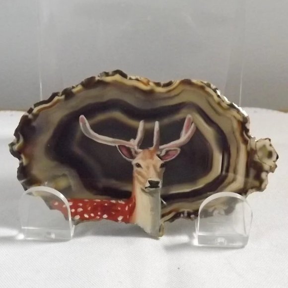 Vintage Artisan Geode with Hand Painted Deer Belt Buckle - Picture 1 of 10